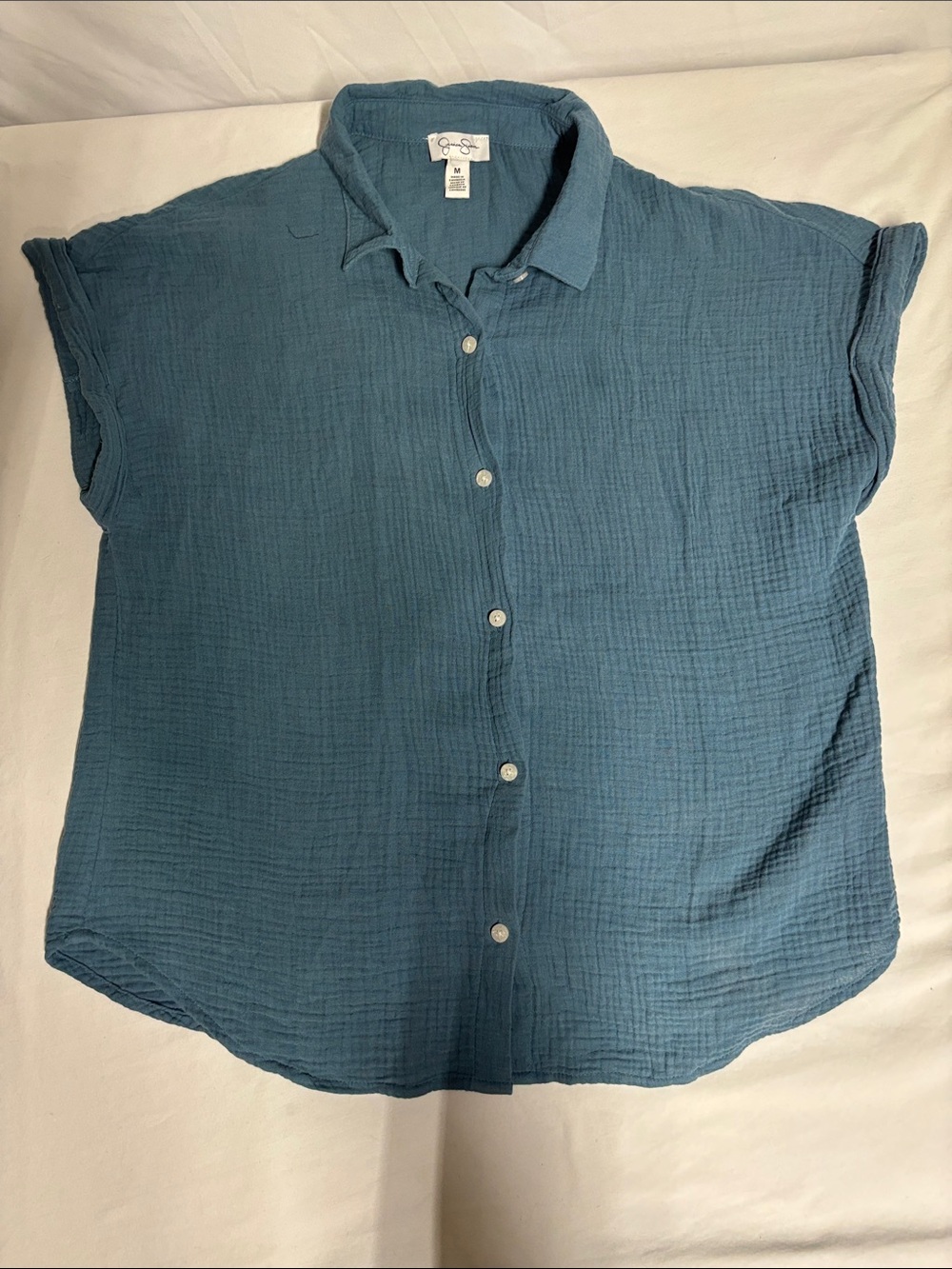 Jessica Simpson Teal Short-Sleeve Button-Down Top